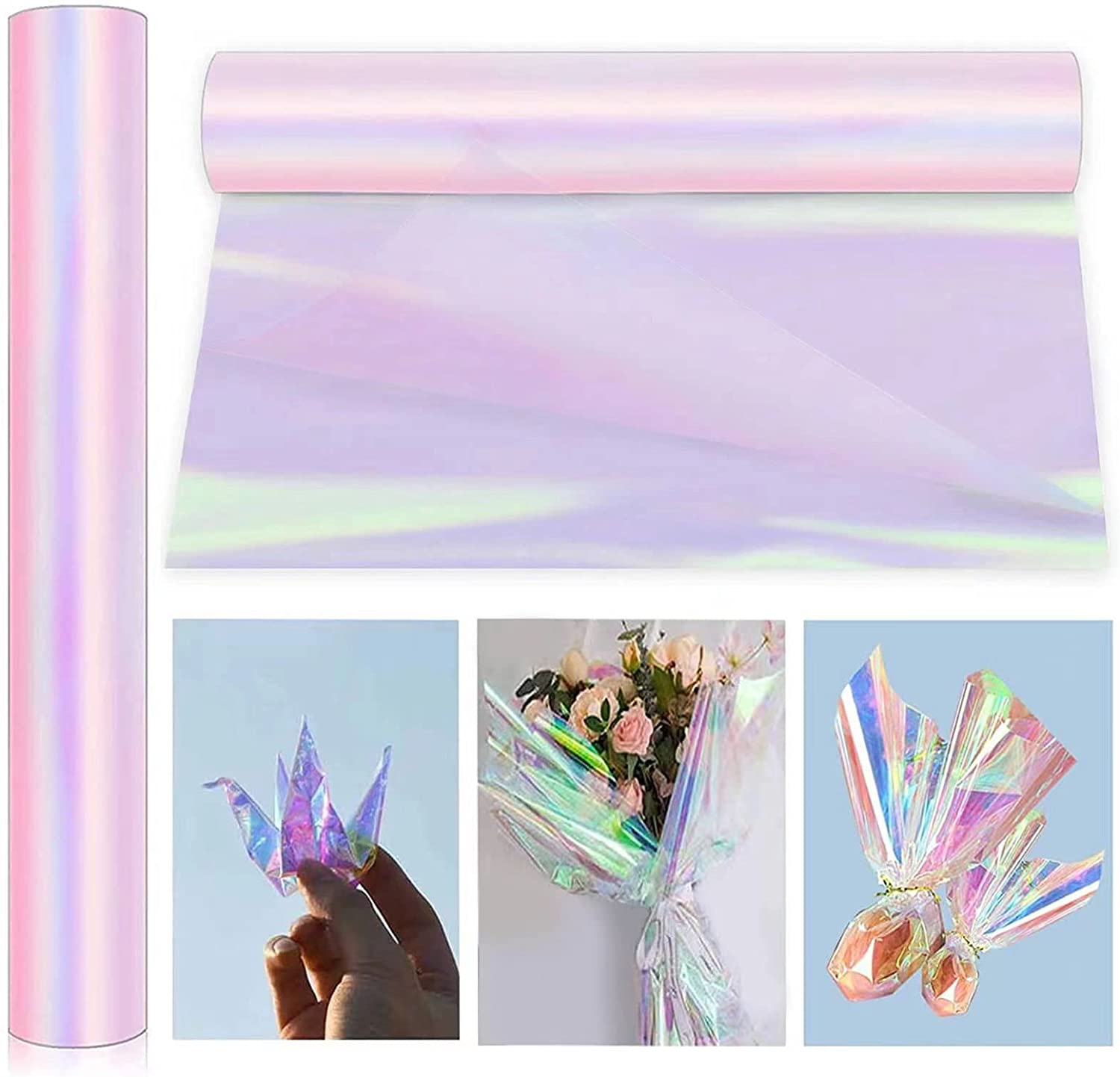 JOYIT Iridescent Cellophane Roll, Iridescent Wrapping Paper Cellophane Wrap  for Gift Baskets Iridescent Film for DIY Wrapping, Gift Baskets, Treats